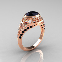 Modern Victorian 14K Rose Gold 1.16 Carat Oval Black Diamond Bridal Ring R158-14KRGBDD-1