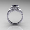 Modern Victorian 14K White Gold 1.16 Carat Oval Black Diamond 0.24 CTW Diamond Bridal Ring R158-14KWGDBD-2