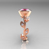 Classic 14K Rose Gold 1.0 Carat Oval Light Pink Topaz Diamond Flower Leaf Engagement Ring R159O-14KRGDPT-3