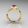 Classic 10K Yellow Gold 1.0 Carat Oval Ruby Flower Leaf Engagement Ring R159O-10KYGRR-2