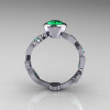 Classic 950 Platinum 1.0 Carat Oval Emerald Flower Leaf Engagement Ring R159O-PLATEM-2