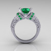 Modern Armenian Classic 14K White Gold 1.5 Carat Emerald Diamond Solitaire Wedding Ring R137-14WGDEM-2