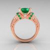 Modern Armenian Classic 14K Rose Gold 1.5 Carat Emerald Diamond Solitaire Wedding Ring R137-14RGDEM-2