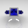 Classic Bridal 18K White Gold 2.5 Carat Square Three Stone Princess Blue Sapphire Ring R315-18WGBS-4