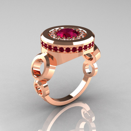 Modern 18K Rose Gold 1.0 Carat Garnet Diamond Designer Engagement Ring R163-18KRGDGG-1