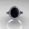 French Bridal 14K White Gold 2.5 Carat Oval Black Diamond Cluster Engagement Ring R164-14KWGDBD-3