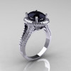 French Bridal 14K White Gold 2.5 Carat Oval Black Diamond Cluster Engagement Ring R164-14KWGDBD-2