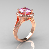 French Bridal 10K Rose Gold 2.5 Carat Oval Light Pink Topaz Diamond Cluster Engagement Ring R164-10KRGDLPT-1