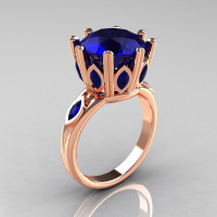 Classic 14K Rose Gold Marquise and 5.0 CT Round  Blue Sapphire Solitaire Ring R160-14KRGBS-1
