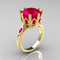 Classic 18K Yellow Gold Marquise 5.0 CT Round  Rubies Solitaire Ring R160-18KYGRR-1