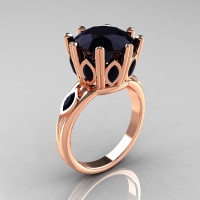 Classic 18K Pink Gold Marquise and 5.0 CT Round  Black Diamond Solitaire Ring R160-18KPGBDD-1