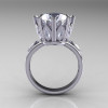 Classic 14K White Gold Marquise and 5.0 CT Round Zirconia Solitaire Ring R160-14KWGCZZ-2