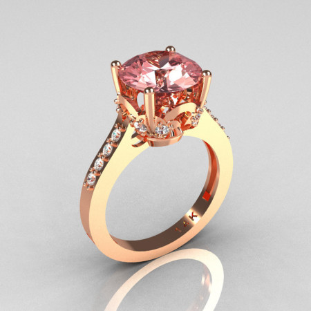 Classic 14K Rose Gold 3.0 Carat Morganite Diamond Solitaire Wedding Ring R301-14KRGDMO-1