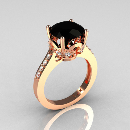 Classic 14K Rose Gold 3.0 Carat Black Diamond Solitaire Wedding Ring R301-14KRGDBD-1