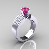 Modern Bridal 950 Platinum Princess Invisible White Sapphire 1.0 CT Round Pink Sapphire Wedding Ring R168-PLATWSPS-2
