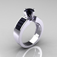 Modern Bridal 10K White Gold Princess Invisible 1.0 CT Round Black Diamond Wedding Ring R168-10KWGBDD-1