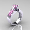 Modern Bridal 14K White Gold Princess Invisible 1.0 CT Round Pink Topaz Wedding Ring R168-14KWGPT-2
