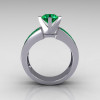 Modern Bridal 10K White Gold Princess Invisible 1.0 CT Round Emerald Wedding Ring R168-10KWGEM-2