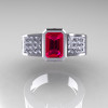 Ultra Modern 10K White Gold Princess Invisible CZ 1.0 CT Emerald Rubies Engagement Ring R169-10KWGCZR-2