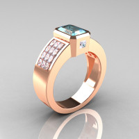 Ultra Modern 14K Rose Gold Princess Invisible CZ 1.0 CT Emerald Aquamarine Engagement Ring R169-14KRGCZAQ-1