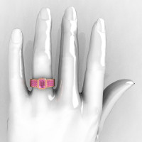 Ultra Modern 10K Rose Gold Princess Invisible and 1.0 CT Emerald Light Pink Sapphire Engagement Ring R169-10KRGLPS-1