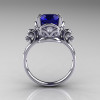 Modern Vintage 950 Platinum 2.5 Carat Blue Sapphire Diamond Wedding Engagement Ring R167-PLATDBS-2