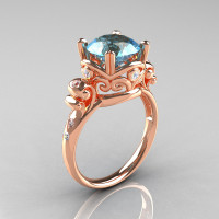 Modern Vintage 10K Rose Gold 2.5 Carat Aquamarine Diamond Wedding Engagement Ring R167-10KRGDAQ-1