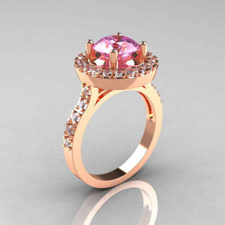 Classic 14K Rose Gold 1.5 Carat Light Pink Sapphire Diamond Solitaire Wedding Ring R115-14KRGDLPS-1