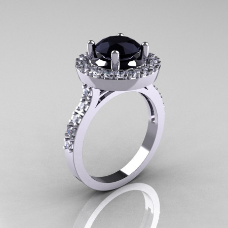 Classic 10K White Gold 1.5 Carat Black Diamond Solitaire Wedding Ring R115-10KWGDBD-1