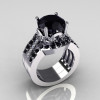 Classic 14K White Gold Black Diamond Wedding Band Pair Matching Solitaire Wedding Ring R301-M2-14WGDBL-2