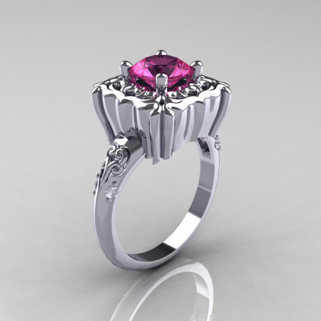 Modern Antique 10K White Gold 1.0 Carat Pink Sapphire Diamond Engagement Ring AR116-10KWGPS-1