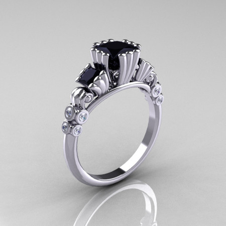 Classic 14K White Gold 1.25 CT Princess Black Diamond Three Stone Engagement Ring R171-14KWGDBD-1