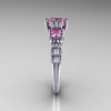 Classic 18K White Gold 1.25 CT Princess Light Pink Sapphire Diamond Three Stone Engagement Ring R171-18KWGDLPS-3