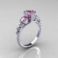 Classic 18K White Gold 1.25 CT Princess Light Pink Sapphire Diamond Three Stone Engagement Ring R171-18KWGDLPS-1