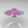 Classic 18K White Gold 1.25 CT Princess Light Pink Sapphire Diamond Three Stone Engagement Ring R171-18KWGDLPS-4