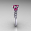 Classic 10K White Gold 1.25 CT Princess Pink Sapphire Diamond Three Stone Engagement Ring R171-10KWGDPS-3
