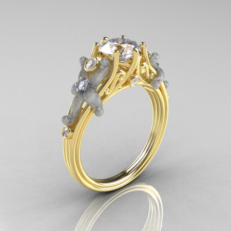 Classic Vintage 14K Two Tone Gold 1.0 CT Round White Sapphire Diamond Sea Star Engagement Ring R173-14KTTYGDWS-1