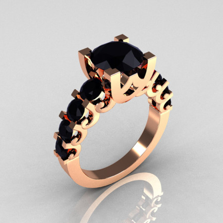 Modern Vintage 14K Rose Gold 2.0 Carat Black Diamond Designer Wedding Ring R142-14KRGBD-1