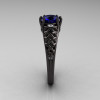 Designer Exclusive Classic 18K Black Gold 1.0 Carat Blue Sapphire Diamond Lace Ring R175-18KBGDBS-3
