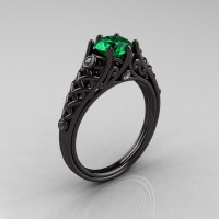 Designer Exclusive Classic 18K Black Gold 1.0 Carat Emerald Diamond Lace Ring R175-18KBGDEM-1