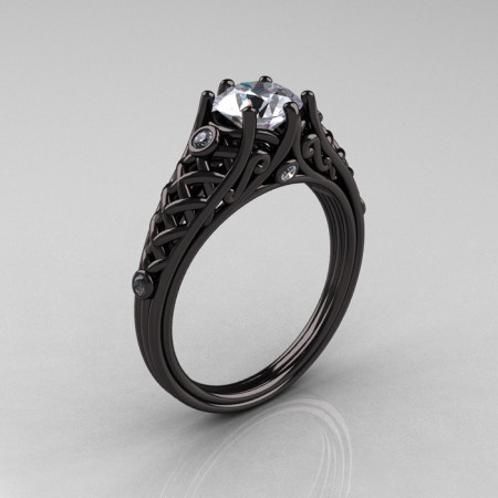 Designer Exclusive Classic 14K Black Gold 1.0 Carat White Sapphire Diamond Lace Ring R175-14KBGDWS-1