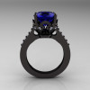 Exclusive Classic 14K Black Gold 3.0 Carat Blue Sapphire Diamond Solitaire Wedding Ring R301-14BGDBS-2