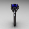 Exclusive Classic 14K Black Gold 3.0 Carat Blue Sapphire Diamond Solitaire Wedding Ring R301-14BGDBS-3