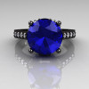 Exclusive Classic 14K Black Gold 3.0 Carat Blue Sapphire Diamond Solitaire Wedding Ring R301-14BGDBS-4