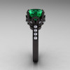Exclusive Classic 14K Black Gold 3.0 Carat Emerald Diamond Solitaire Wedding Ring R301-14BGDEM-3