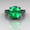 Exclusive Classic 14K Black Gold 3.0 Carat Emerald Diamond Solitaire Wedding Ring R301-14BGDEM-4