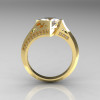 Art Nouveau 14K Yellow Gold .93 CT Princess CZ Diamond Engagement Wedding Ring R176-14YGDCZ-5