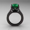 Exclusive Classic 14K Black Gold 3.0 Carat Emerald Diamond Solitaire Wedding Ring R301-14BGDEM-2