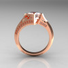Modern French 10K Rose Gold .93 CT Princess White Sapphire Diamond Engagement Wedding Ring R176-10RGDWS-2