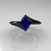 Exclusive French 18K Black Gold 1.23 CT Princess Blue Sapphire Diamond Engagement Ring R176-18BGDBD-4